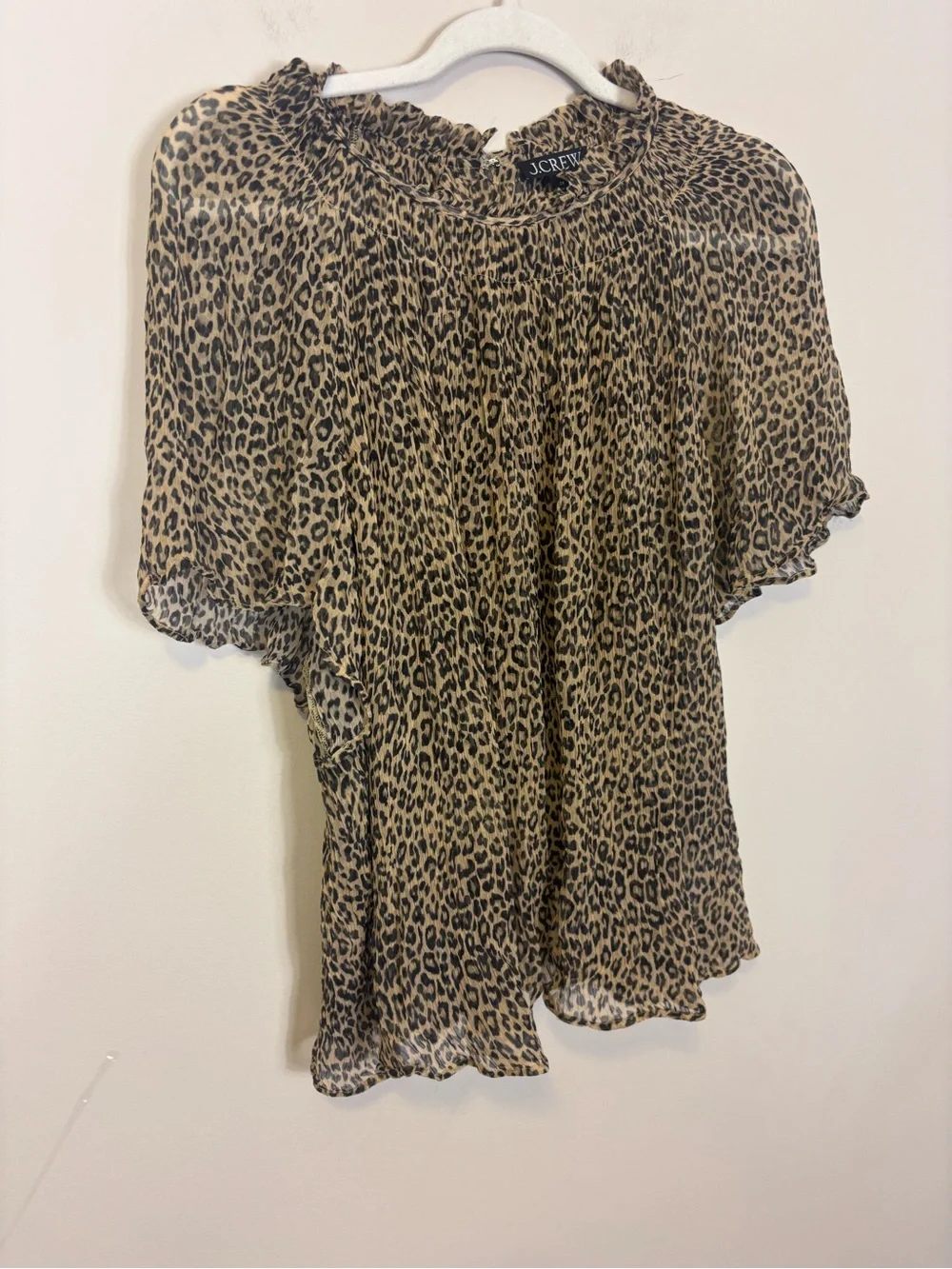 J. Crew Leopard Print Ruffle Neck Blouse in Tan and Black 3X